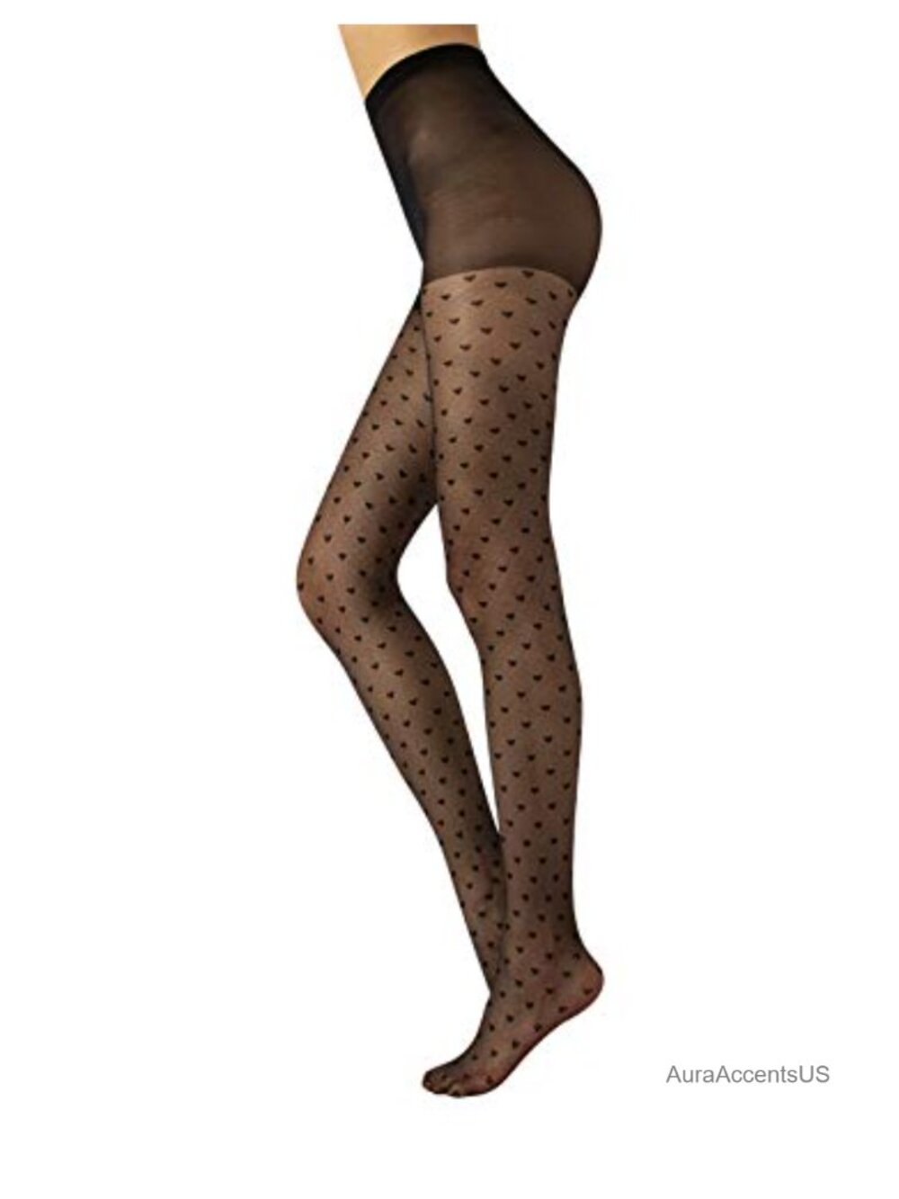 Sheer Heart Pattern Tights 20 Den Medium Stretch Cotton Gusset